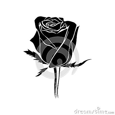 Vector Black rosebud silhouette. Logo, tattoo or emblem of rose. Vector Illustration