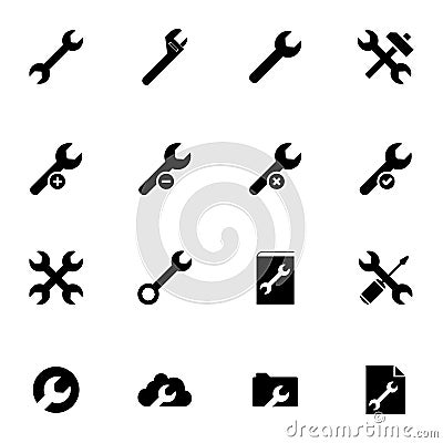 Vector black settings wrench icons set Vector Illustration