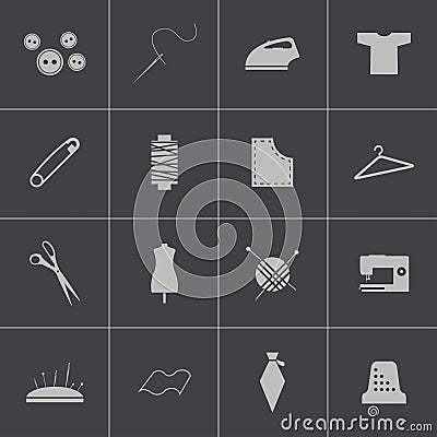 Vector black sewing icons set Vector Illustration