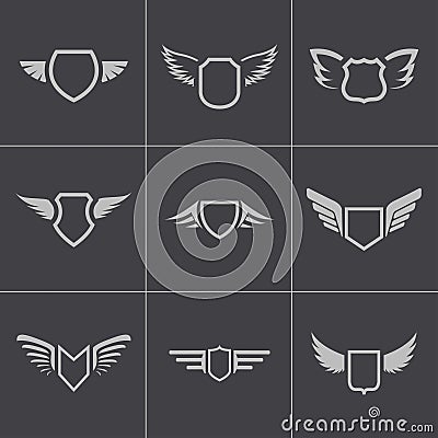 Vector black shield icons set Vector Illustration