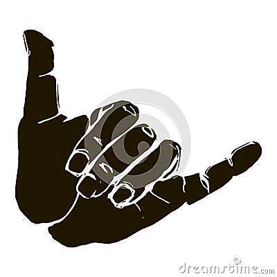 Black silhouette realistic shaka hand gesture icon graphic Vector Illustration