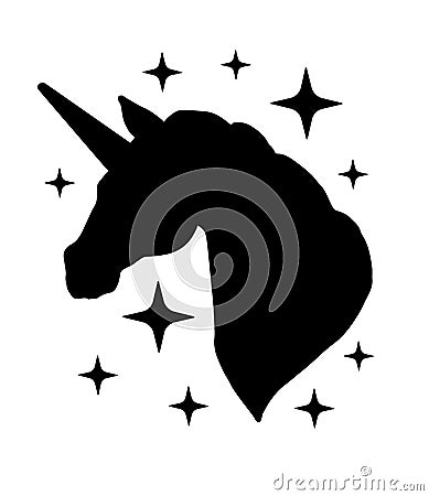 Vector black silhouette of unicorn head Vector Illustration