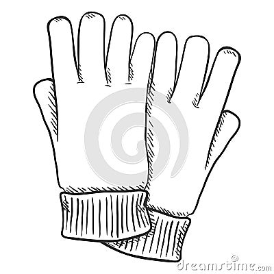 Vector Black Sketch Illustration - Casual Textile Gloves Vector Illustration