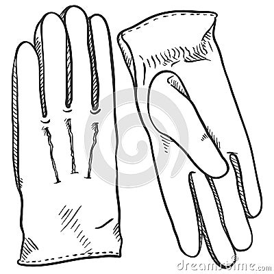 Vector Black Sketch Illustration - Classic Leather Gloves Vector Illustration