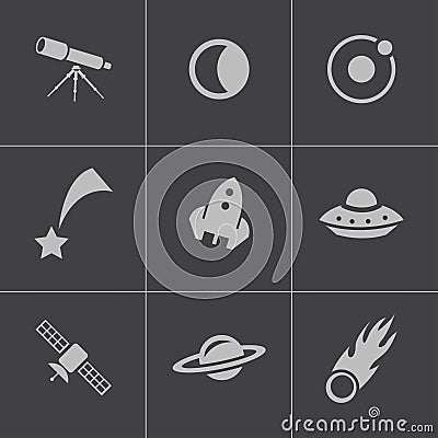 Vector black space icons set Vector Illustration