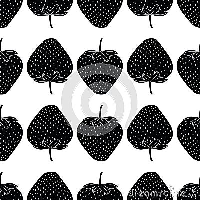 Vector black strawberries on white background repeat seamless pattern Stock Photo