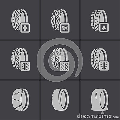 Vector black tire icon set Vector Illustration