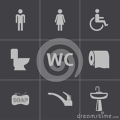 Vector black toilet icons set Vector Illustration