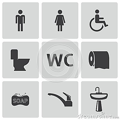 Vector black toilet icons set Vector Illustration