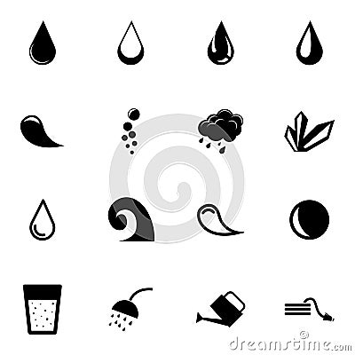 Vector black water icons set Vector Illustration