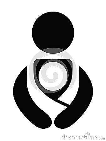 Vector Black and White Babywearing Symbol With Parent Carrying Baby In a Sling. Icon Style. Vector Illustration