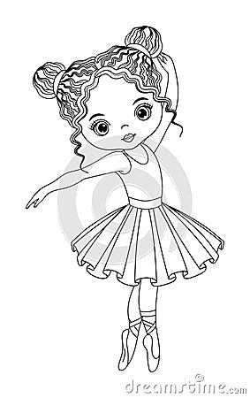 Vector Black and White Ballerina Girl for Coloring Vector Illustration