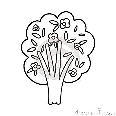 Vector black and white blooming bush icon. Little outline shrub with flowers isolated on white background. Line spring garden Vector Illustration