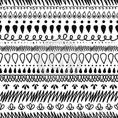 Vector Black and White Decorative Ikat Stripes Abstract Seamless Repeat Pattern Background. Great for handmade cards Vector Illustration