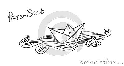 Vector black and white doodle paper ship boat illustration. Vector Illustration