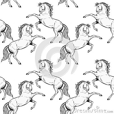Vector black rearing horse seamless pattern a Vector Illustration