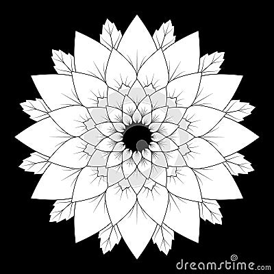 Vector black and white floral natural mandala background - adult coloring book page Vector Illustration