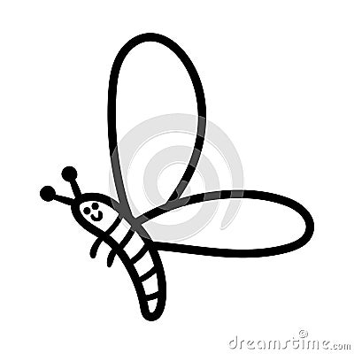 Vector black and white flying insect. Vector Illustration