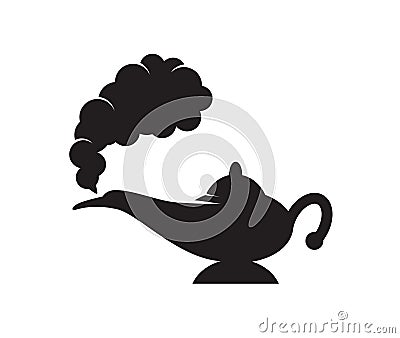 Vector black and white genie magic aladdin lamp Vector Illustration