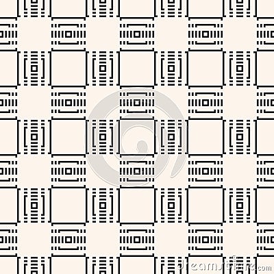 Vector black and white geometric seamless pattern with squares, lines, grid Vector Illustration