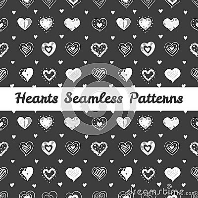 Vector black and white hand drawn hearts St Vector Illustration
