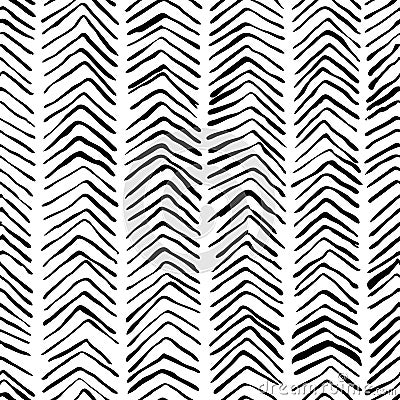 Vector black white herringbone seamless pattern. Watercolor, ink background. Scandinavian design, fashion textile print Vector Illustration
