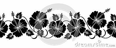 Vector black and white Hibiscus flower border design Vector Illustration