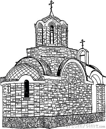 Vector black and white image of the building of the Christian Church Vector Illustration