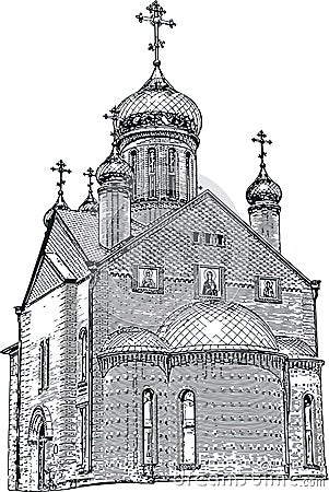 Vector black and white image of the building of the Christian Church Vector Illustration