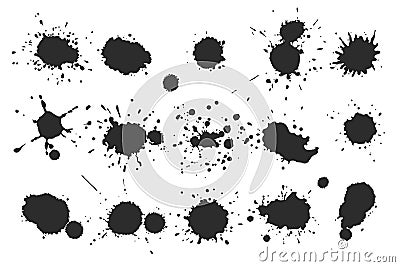 Vector black and white ink splash, paint blot drip splotch brush stroke, spot, spray, smudge, Vector drip, drop, ink blob brush, Vector Illustration