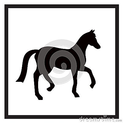 Vector black and white label for horse club or riding club with horse silhouette. Vector Illustration