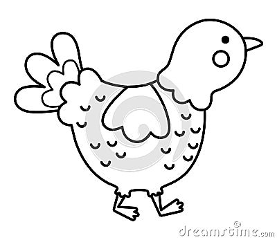 Vector black and white little turkey icon. Cute cartoon gobbler illustration for kids. Farm baby bird isolated on white background Vector Illustration