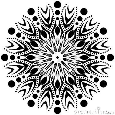 Vector Black and white Mandala ornament, flame, sharp edges, circles with in. Vector Illustration