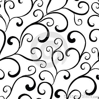 Vector Black White Organic Swirls Seamless Pattern Vector Illustration