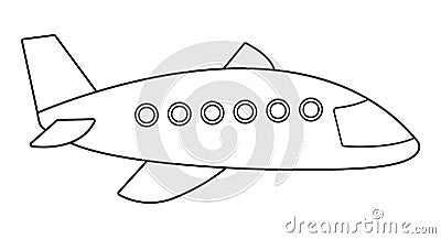 Vector black and white plane isolated on white background. Summer outline clipart element. Cute transport illustration for kids. Vector Illustration