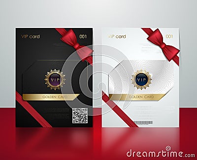 Vector black and white plastic vip card presentation golden frame. Membership or discount card. Luxury club ticket silver coupon. Vector Illustration