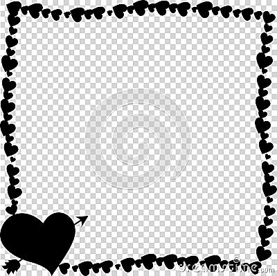 Black vintage photo frame made of hearts with arrow pierced heart silhouette isolated Vector Illustration