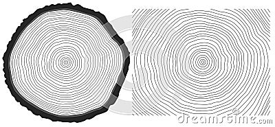 Vector black and white saw cut pine tree trunk and tree rings background Vector Illustration