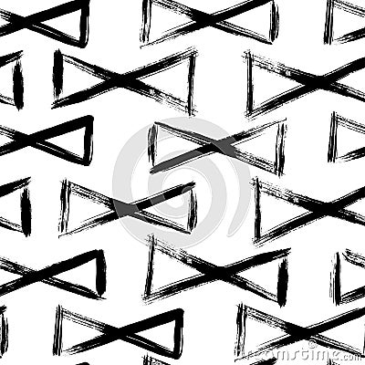 Vector black and white seamless pattern with pentagons. Traced watercolor. Vector Illustration