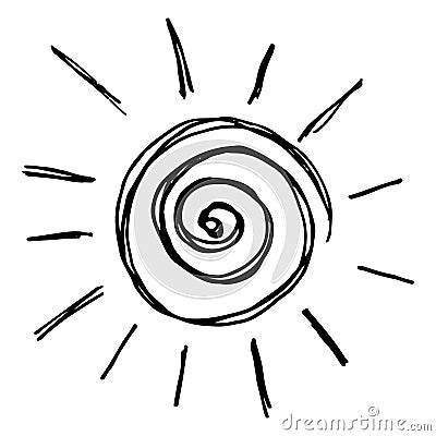 Vector black and white sun illustration, creative monochrome icon for warm or hot weather design Cartoon Illustration