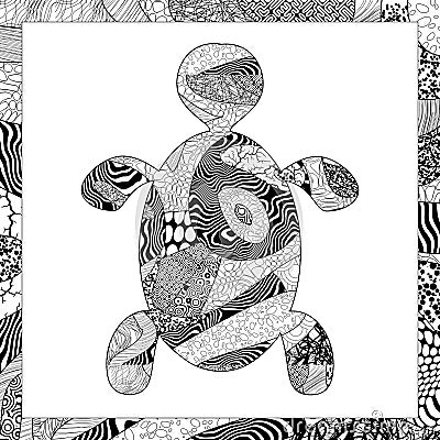 Vector black and white turtle illustration Vector Illustration