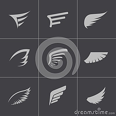 Vector black wing icons set Vector Illustration