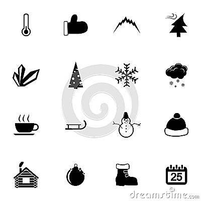 Vector black winter icons set Vector Illustration