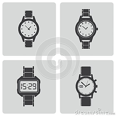 Vector black wristwatch icons set Stock Photo