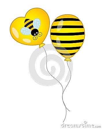 Vector Black and Yellow Balloons with Stripes and Bee Image Vector Illustration