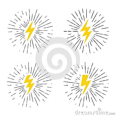 Vector black and yellow grunge retro set with lightning bolt signs Vector Illustration