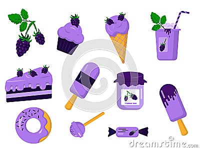 Vector blackberry set of sweet elements Vector Illustration