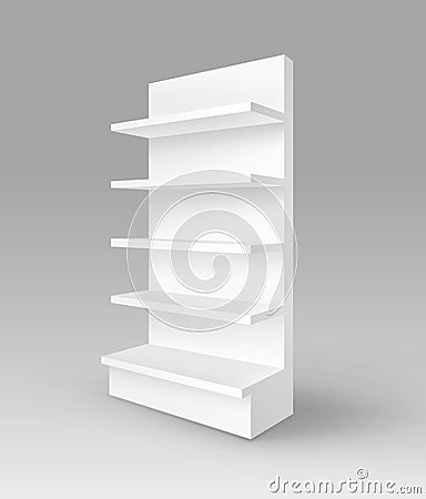 Vector Blank Empty Exhibition Trade Stand Shop Rack with Shelves Storefront Isolated on Background Vector Illustration