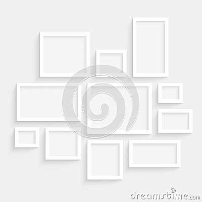 Vector Blank Frames Collection on Wall with Transparent Realistic Shadow Effects Vector Illustration