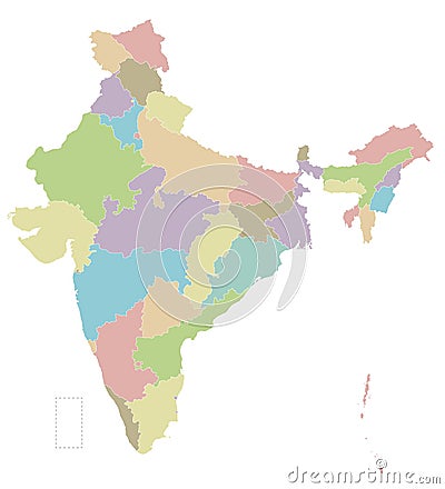 Vector blank map of India with states and territories and administrative divisions Vector Illustration